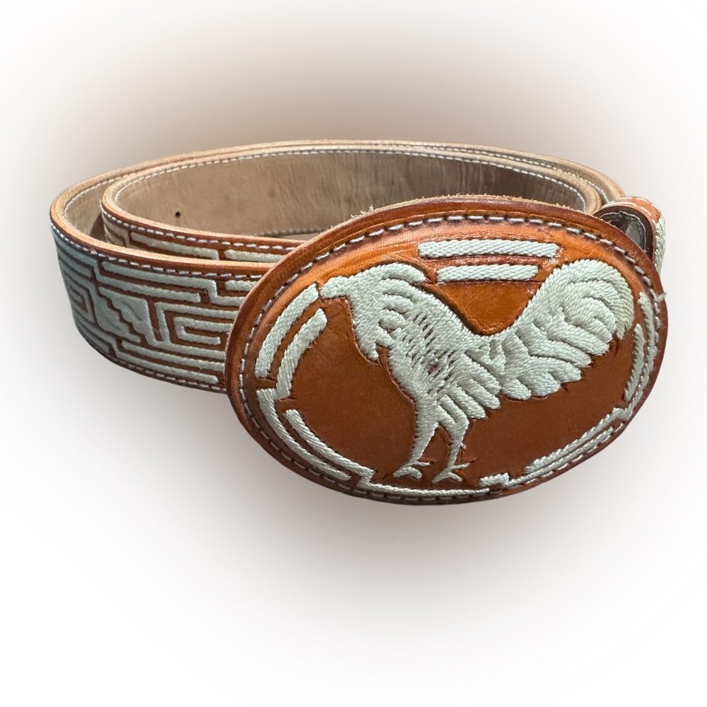 Authentic piteado belt charro style leather and pita belt size 36